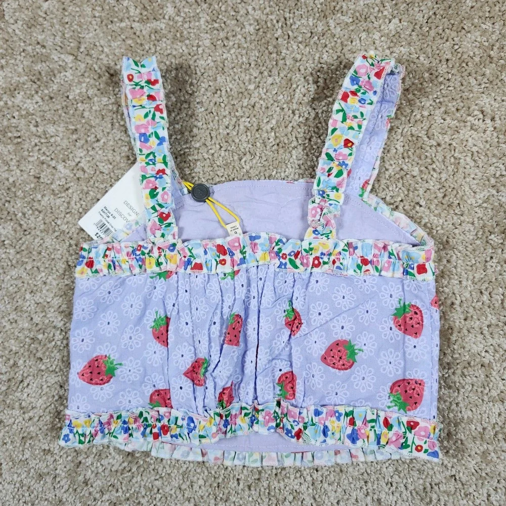 Finding Foxtale Tank Top‎ Purple Strawberry Eyelet Floral Ruffle Cottagecore 2